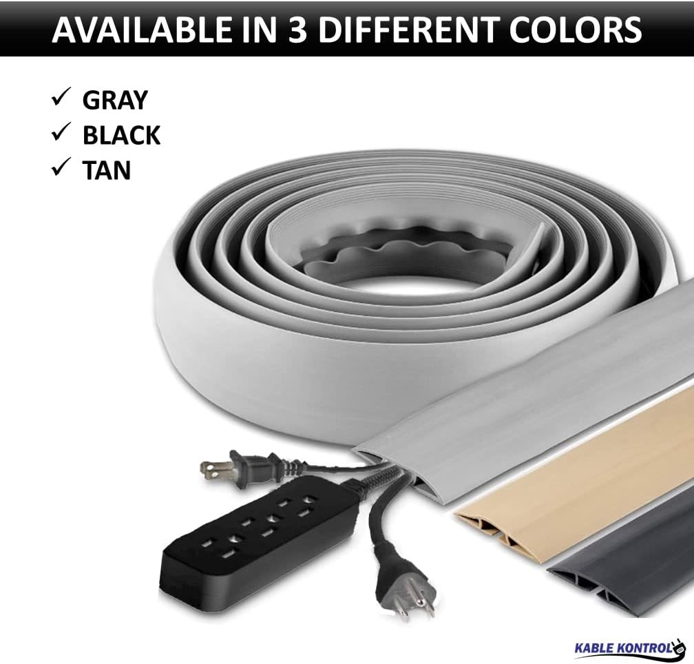 Kable Kontrol Floor Cord Cover kit - 6 Feet Long Tan Plastic Cable Protector, Hides Cords and Conceals Wires, for Extension Cord Cable Management, Channel Size 0.75” W x 0.43” H