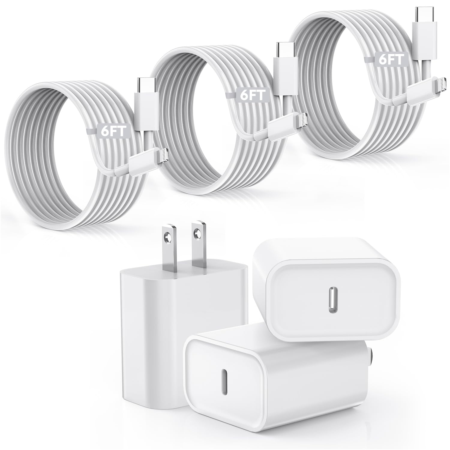 【Apple MFi Certified】Fast Charger iPhone,Fast i Phone Charging Cord 3Pack iPhone Charger Fast Charging Plug Block 6FT USB C to Lightning Cable for iPhone 14/14 Pro Max/Plus/13 Mini/12/11/XR/XS,AirPods