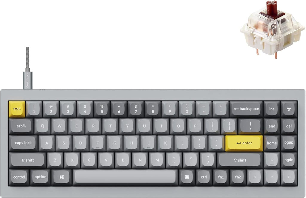 Keychron Q7 Wired Custom Mechanical Keyboard, 70% Layout QMK/VIA Programmable Macro with Hot-swappable Gateron G Pro Blue Switch Double Gasket Compatible with Mac Windows Linux (Grey)