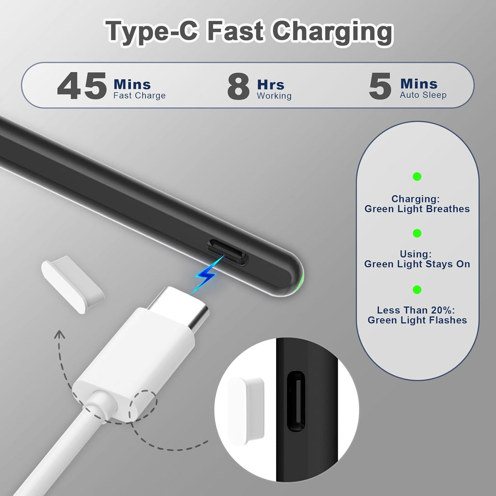 Pencil 2nd Generation for iPad 2018-2024 with Magnetic Wireless Charging Compatible with Apple iPad Pro 13”(M4)/12.9”/11”,iPad Air 6(M2)/5/4/3,iPad mini 7(A17 Pro)/6/5,iPad10/9/8/7/6 Black