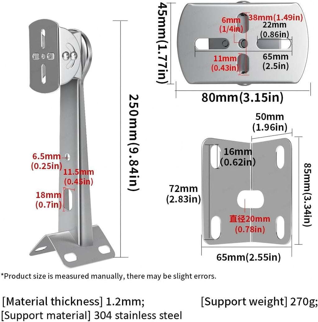 ZT-NET Security Camera Corner Pole Mounting Bracket Stainless Steel Mount with Extension Arm for Surveillance Systems Compatible with CCTV IP Cameras Indoor and Outdoor (Not Included Camera