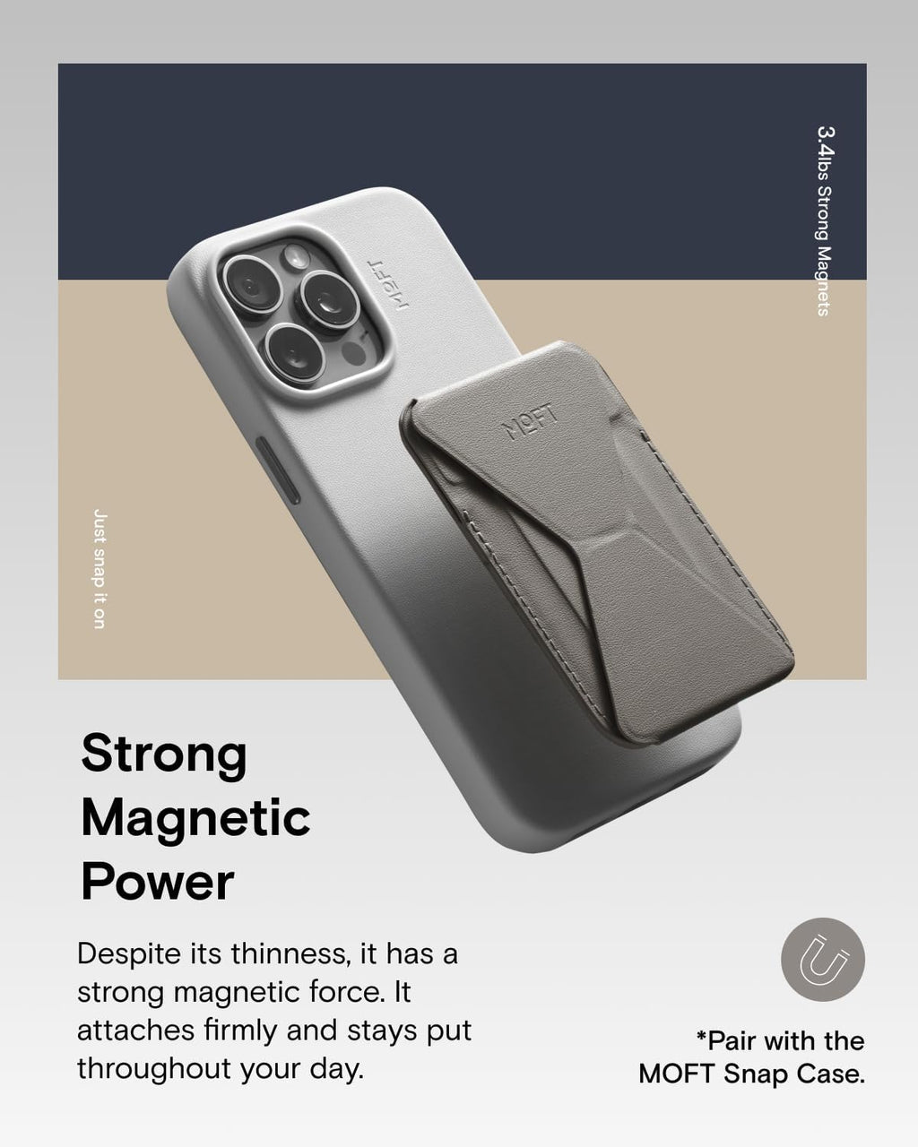 MOFT Magnetic Wallet Stand Compatible with iPhone 16/15/14/13/12 Series, Angle Adjustment & Magsafe Compatible MOVAS Phone Stand,Taupe