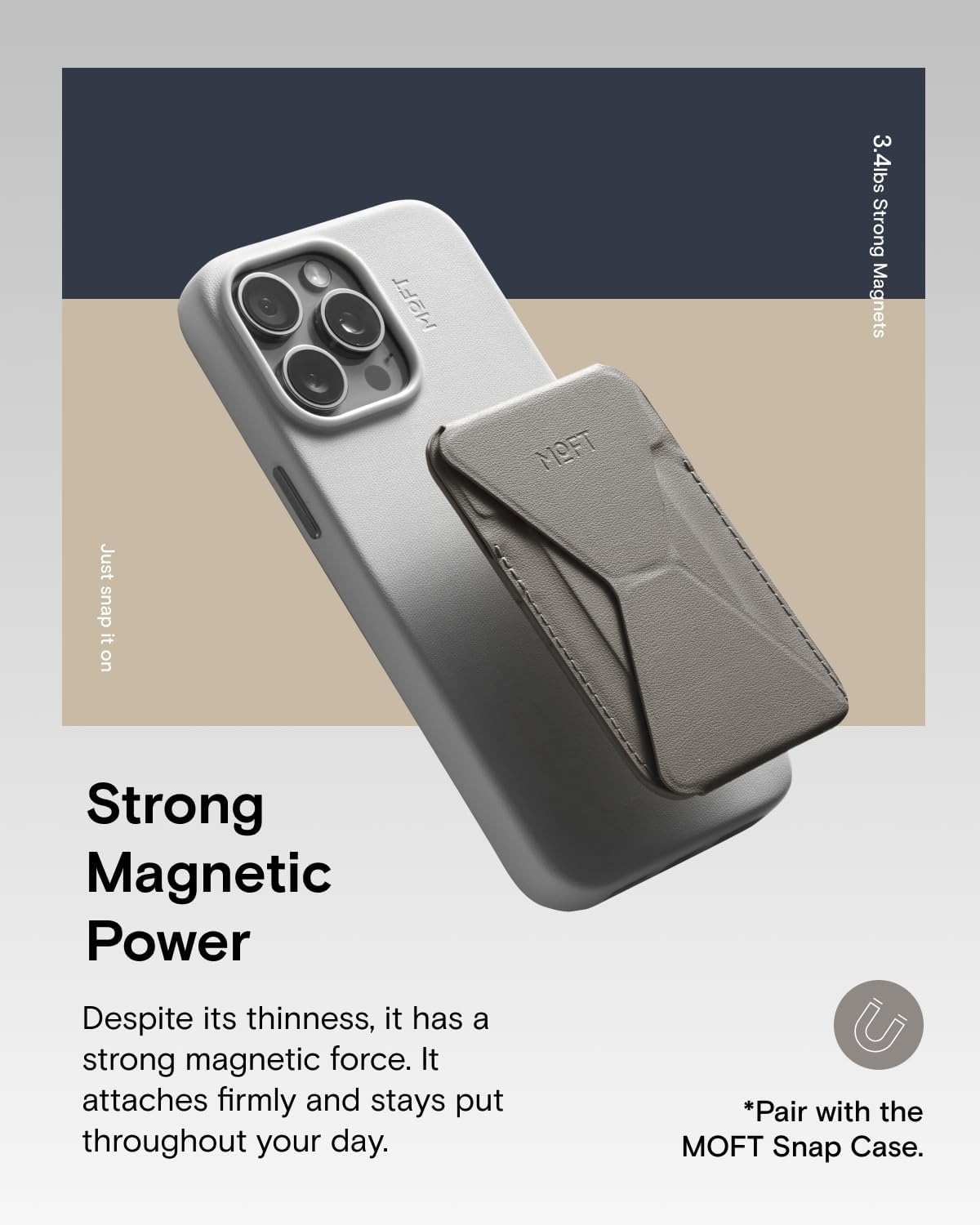 MOFT Magnetic Wallet Stand Compatible with iPhone 16/15/14/13/12 Series, Angle Adjustment & Magsafe Compatible MOVAS Phone Stand,Taupe