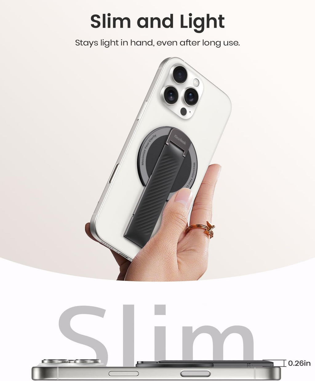 2025 Klearlook for MagSafe Phone Grip with Silicone Finger Strap, Removable Magnetic Phone Ring Holder with Adjustable Kickstand, Finger Phone Ring Grip for iPhone 16/15/14/13/12 Series, Black