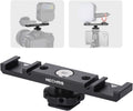 Dual Cold Shoe Extension Bar Mount, Aluminum Dual Hot Shoe Mount Bracket with 1/4" Thread & Cable Slot, Cold Shoe Bracket for DSLR Camera LED Video Light Microphone Monitor (62034)