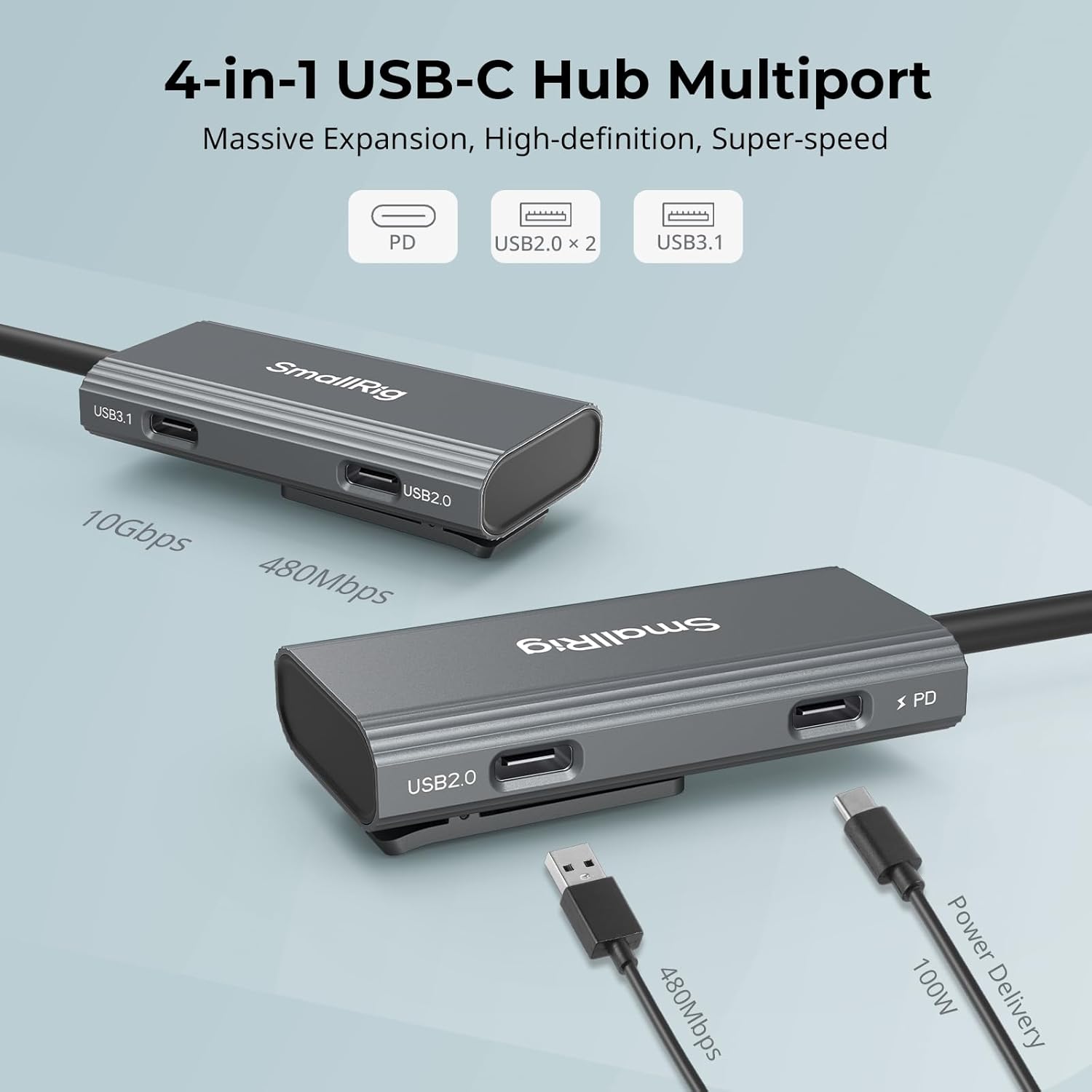 SmallRig 4-in-1 USB-C Hub with a Cold Shoe Mount for Phone/Camera Cage, PD 100W / USB-C 3.1/2.0 with Audio Adapter x 2, for Professional Mobile Shooting - 4598
