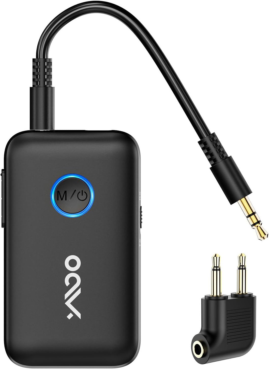 YMOO Bluetooth 5.3 Transmitter Receiver for TV/Airplane, Supports 2 Headphones/Speaker with AptX Adaptive & Low Latency, 3.5mm Jack Aux HiFi Stereo Wireless Audio Adapter for Flight, Travel, Planes