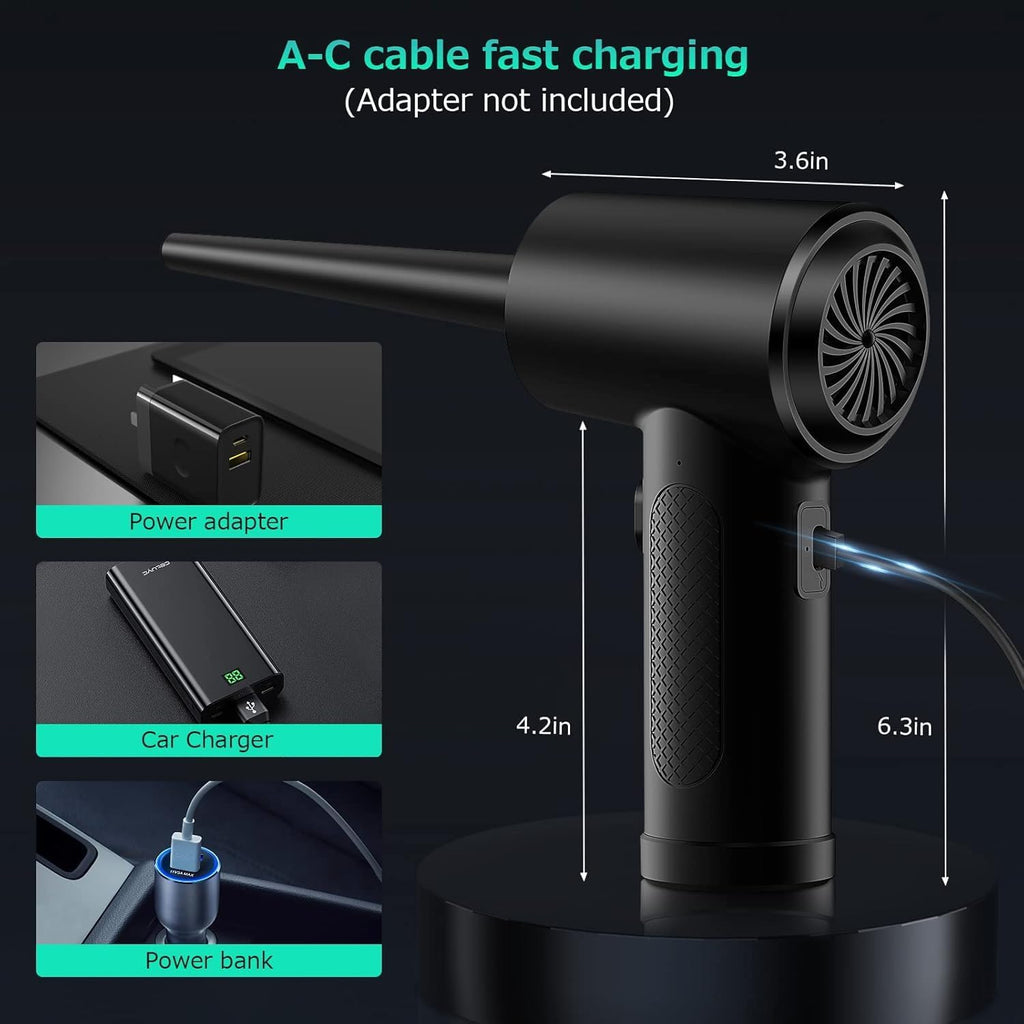 Compressed Air Duster, 3 Gear Adjustable 110000RPM Electric Air Blow Portable Keyboard Cleaner with LED Light, Rechargeable Dust Off Cordless Air Duster for Computer, Car, Electric Devices