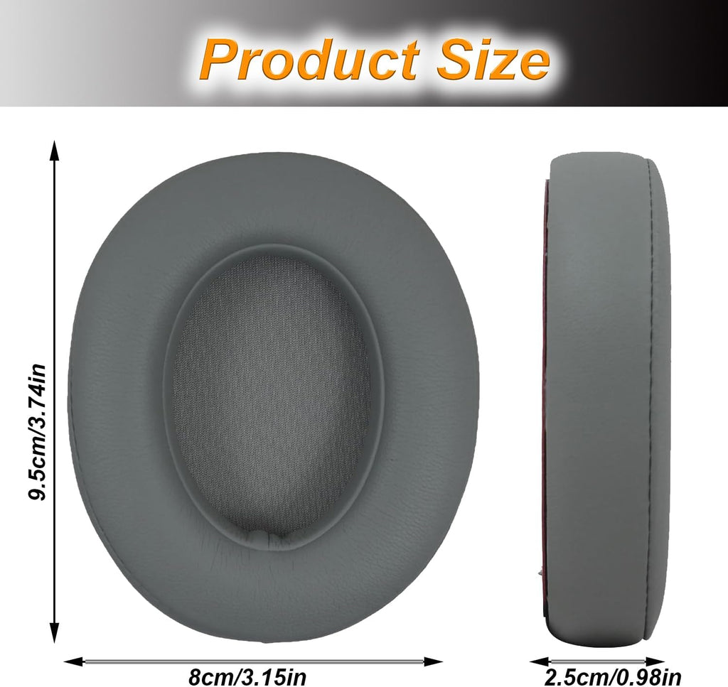 Replacement Ear Pads Cushions for Beats Studio（B0501、B0500），Beats Studio 2 & Studio 3 Wired & Wireless Headphones, Earpads with Soft Protein Leather, Noise Isolation Memory Foam - Grey (Titanium)