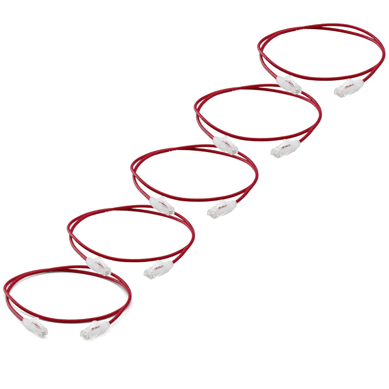 TRUECABLE Cat6 Component Rated Patch Cable, Unshielded (U/UTP), 2ft, Red, 28AWG Solid Copper, Snagless 10G High-Speed Ethernet Cable, PoE++ 4PPoE 100W, UL Listed, RoHS-3, 5 Pack