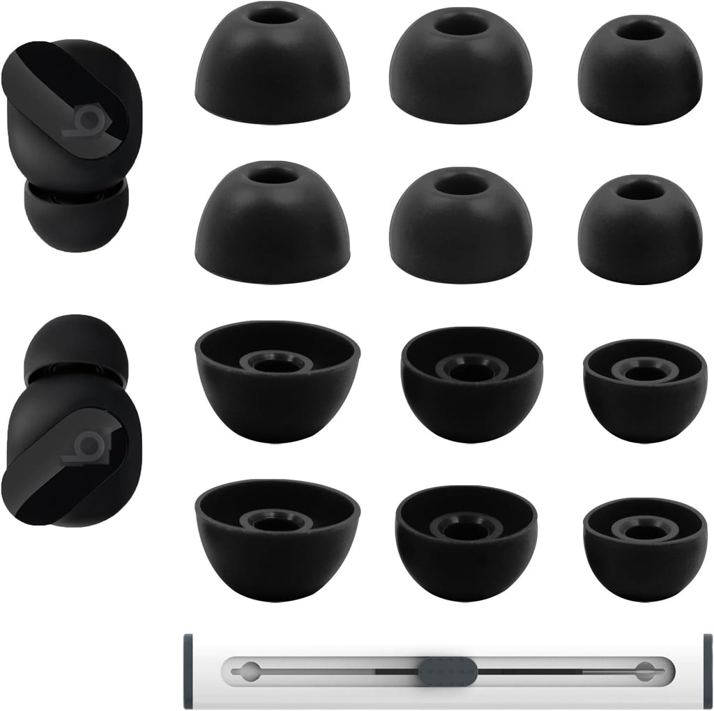 Replacement Silicone Ear Tips for Beats Fit Pro/Studio Buds/Studio Buds+ Headphone, 6 Pairs Earbuds Eartips L/M/S, Eargels Set Fit in Case, Earplug Ear Cap (Black with Pen)