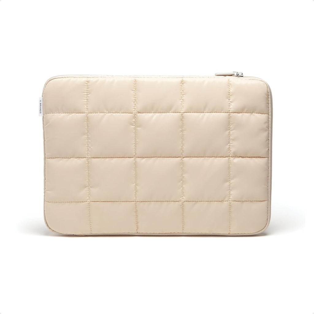 U Brands Nylon Puffer Large Laptop Case, 10.5" x 15", Computer Bag for MacBook Pro, MacBook Air, Chromebook, HP, Laptop Bag for Women, Sand Beige