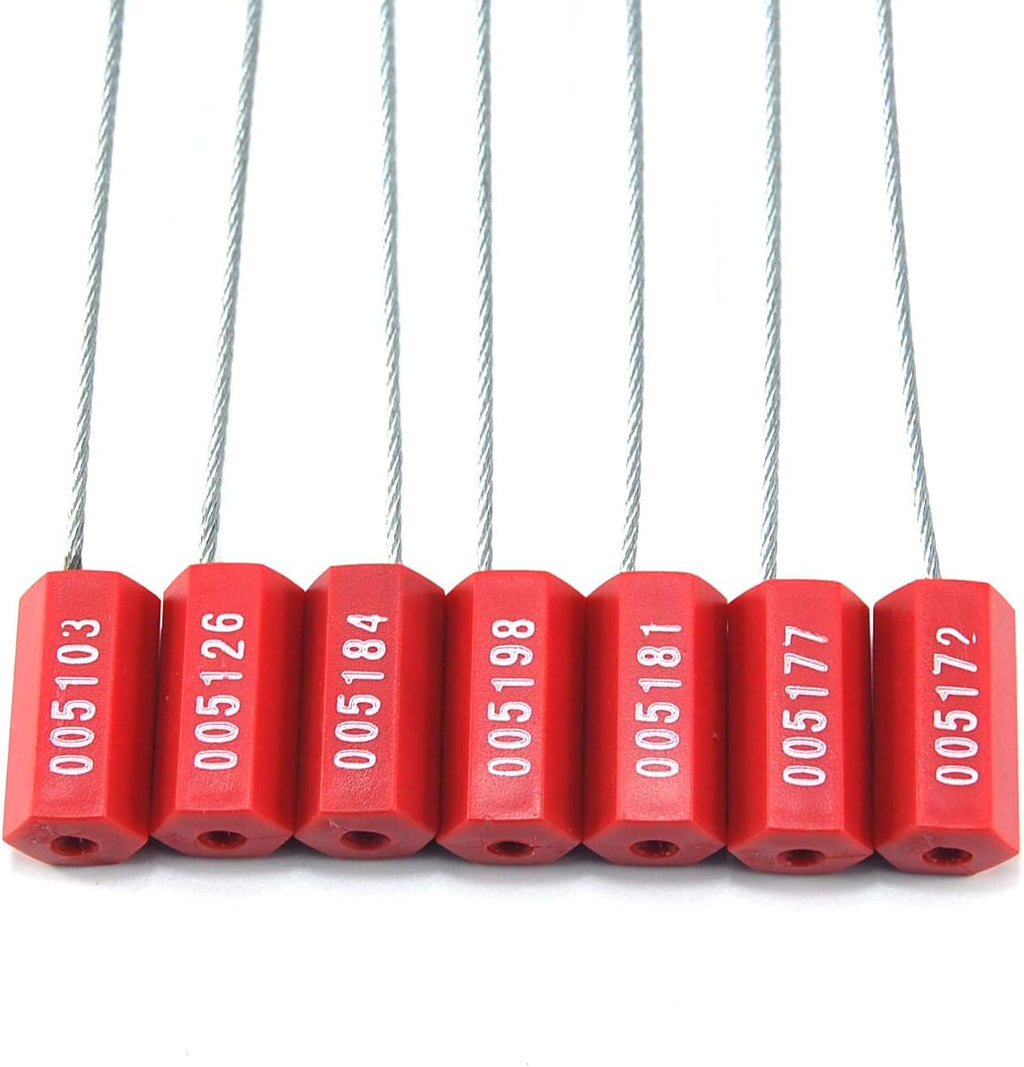 Pull-Tite Steel Security Cable Wire Seals Numbered Anti-Tamper Security Tags (Red, Pack of 50pcs)
