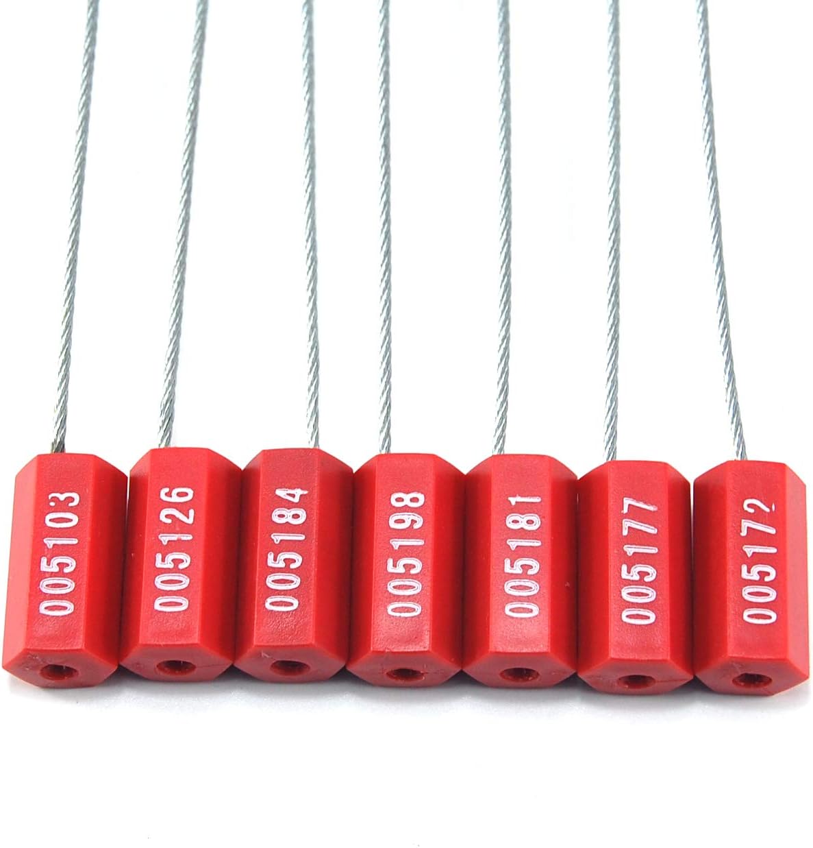 Pull-Tite Steel Security Cable Wire Seals Numbered Anti-Tamper Security Tags (Red, Pack of 50pcs)
