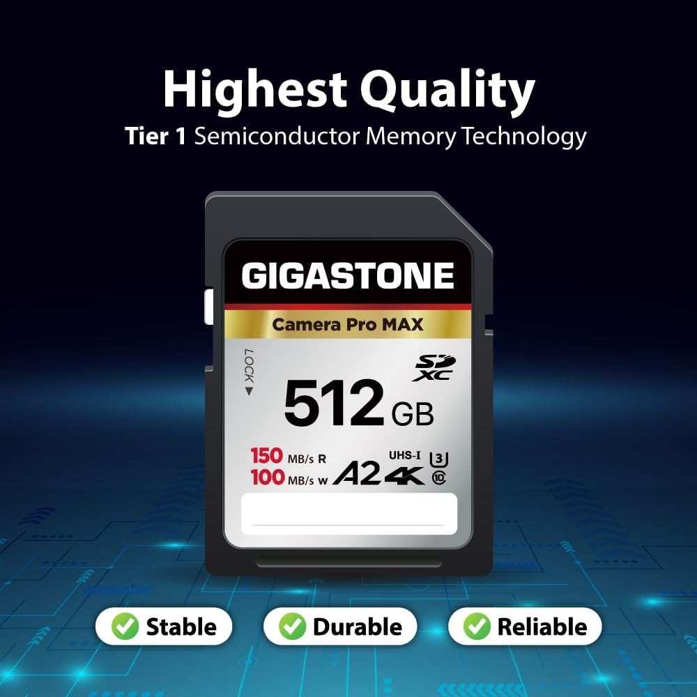 [5-Yrs Free Data Recovery] GIGASTONE 512GB SD Card, 4K Camera Pro MAX, A2 4K SDXC Memory Card High Speed 4K UHD Video Compatible with Canon Kodak Digital Camera, with 1 Mini case