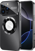 Magnetic for iPhone 16 Pro Case, Compatible with MagSafe, Built-in Camera Lens Protector, Logo View, Military Grade Drop Proof Phone Cover, Black