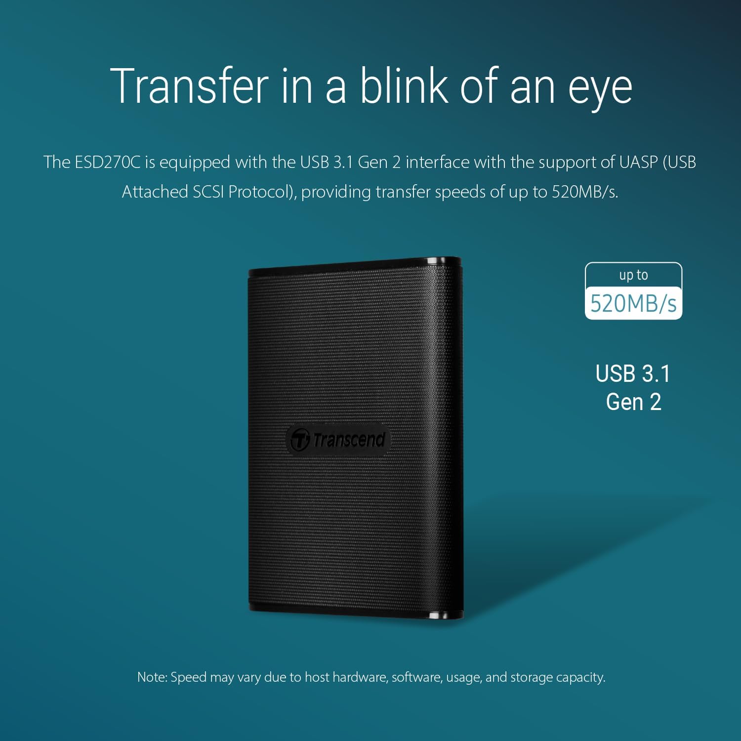 Transcend 500GB External SSD for iPhone/iPad/Mac/Windows/Android, PC/Laptop/Tablet/TV/Game Console, Portable Solid State Drive with One Touch Back up, One-Time Password Unlock, Type-A&Type-C Cables