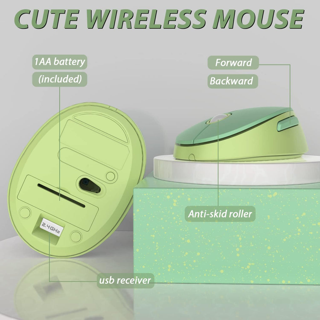 Green Wireless Keyboard and Mouse, KOOTOP Cute Green Colorful Keyboard and Mouse, 2.4G Wireless Keyboard with Retro Round Keycap for PC, Mac, Laptop,Tablet,Computer Windows (Green)