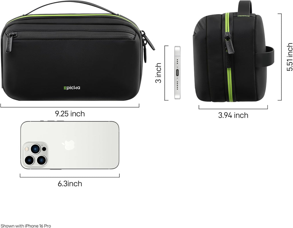 EPICKA Electronics Organizer Travel Case - Cable Organizer Bag for Travel Accessories, Tech Pouch for Cords, Charger, Adapter, Cables, Power Bank, Waterproof Storage Bag with Luggage Strap, Black