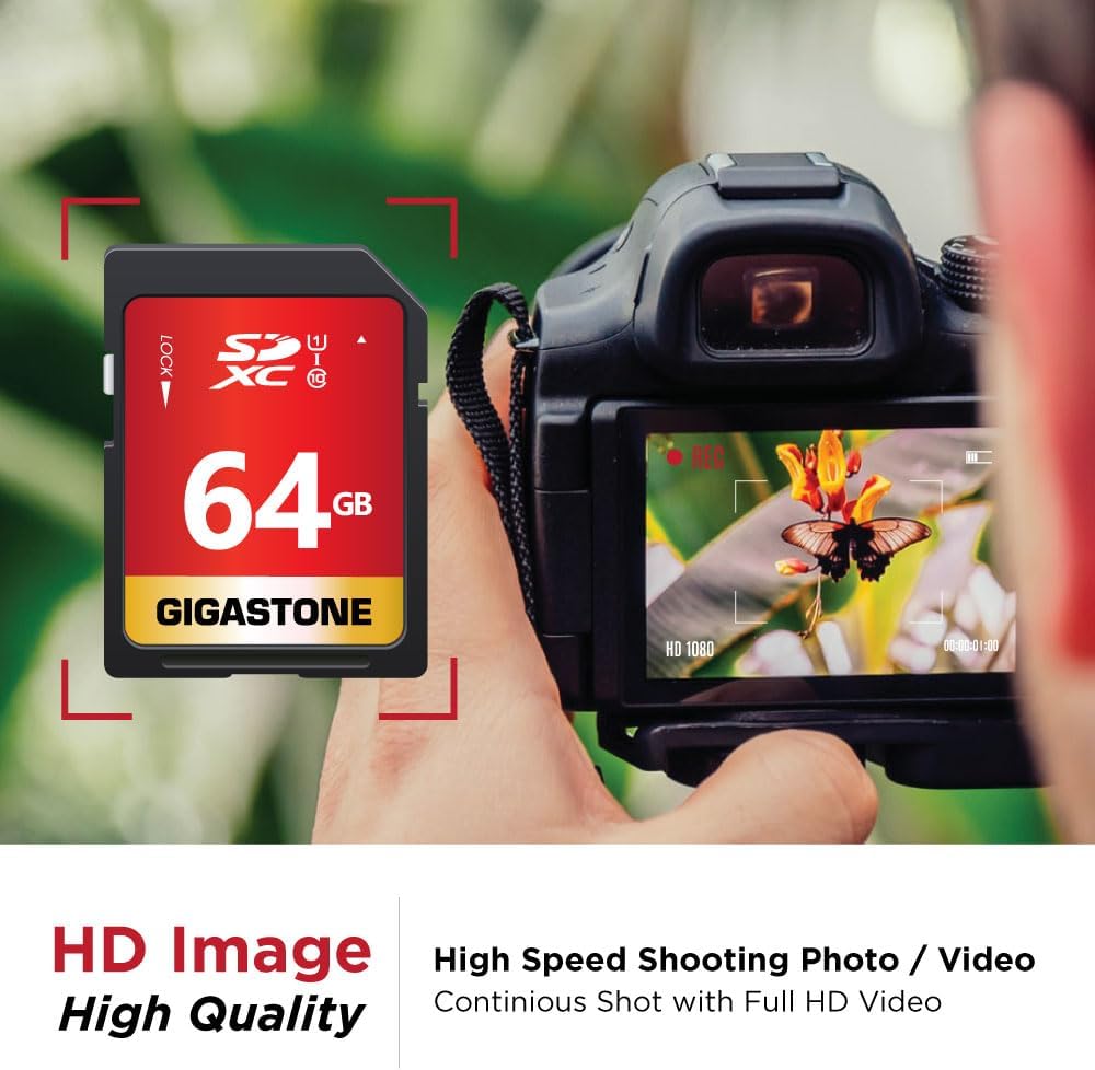 GIGASTONE 64GB SD Card 2-Pack UHS-I U1 Class 10 SDXC Memory Card High Speed Full HD Video Canon Olympus Digital Camera with 2 mini Cases