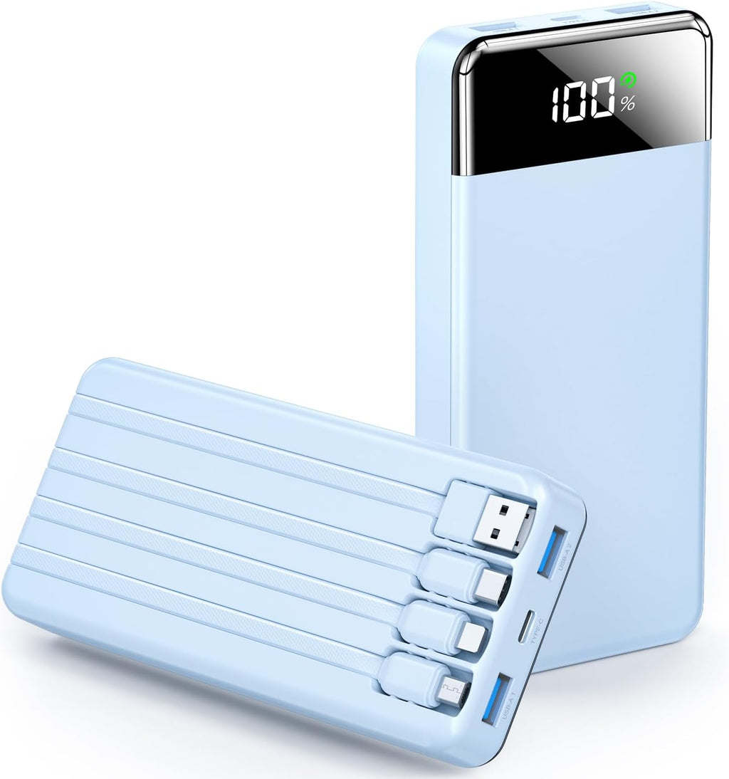 SABANI Portable Charger 35000mAh Power Bank - Portable Battery with 4 Built in Cables, 22.5W Fast Charging Battery Pack Compatible with iPhone 16 15 14 13 Samsung Android Phone etc (1 Pack, Blue)