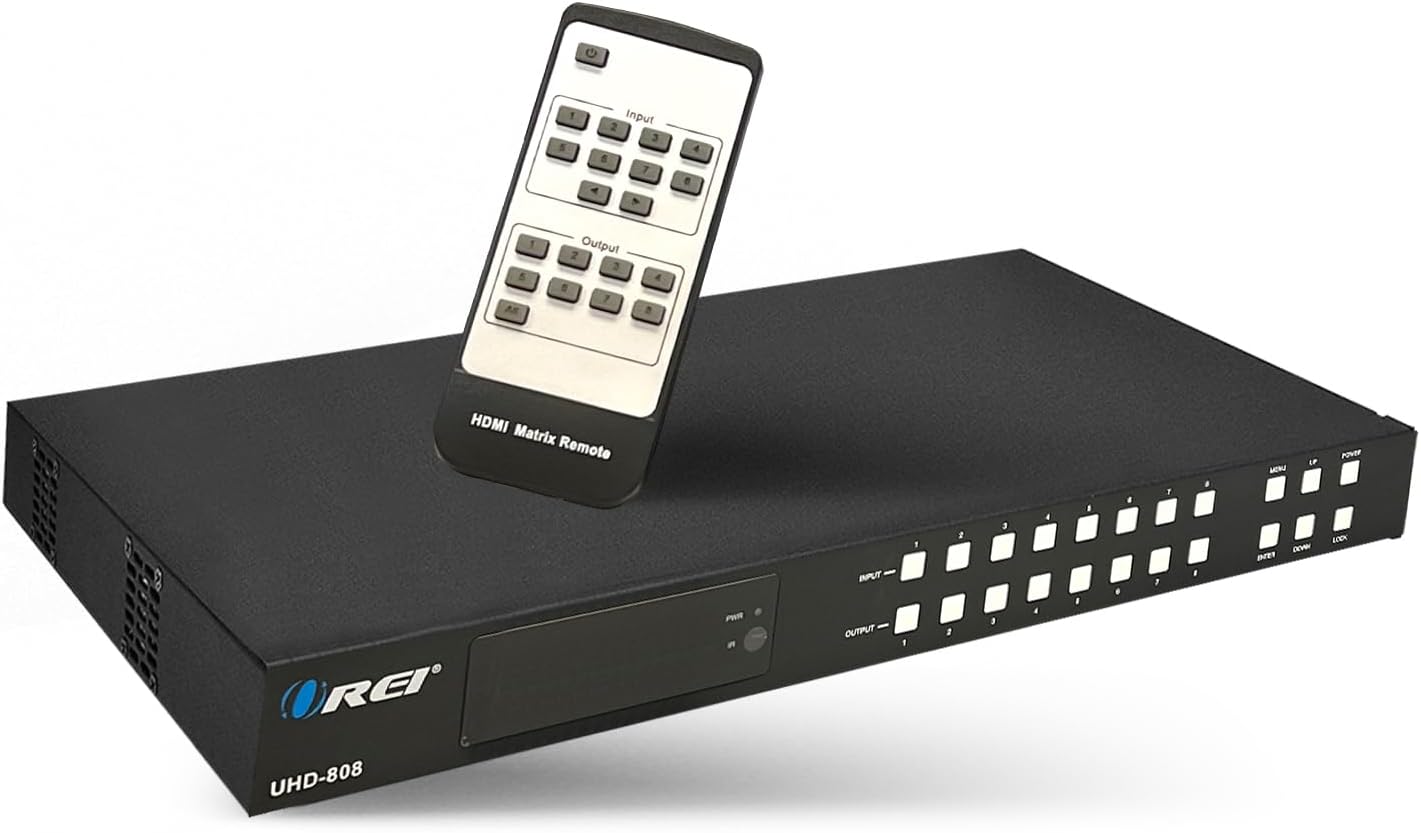OREI 8x8 HDMI 4K Matrix Switch/Splitter, (8-Input, 8-Output) with Remote Control Supports UltraHD 4K@60Hz 4:4:4, HDR, YUV, HDMI 2.0, HDCP 2.2, 3D, 1080p, 18 GBPS - ARC, EDID (4K & 1080p Together)