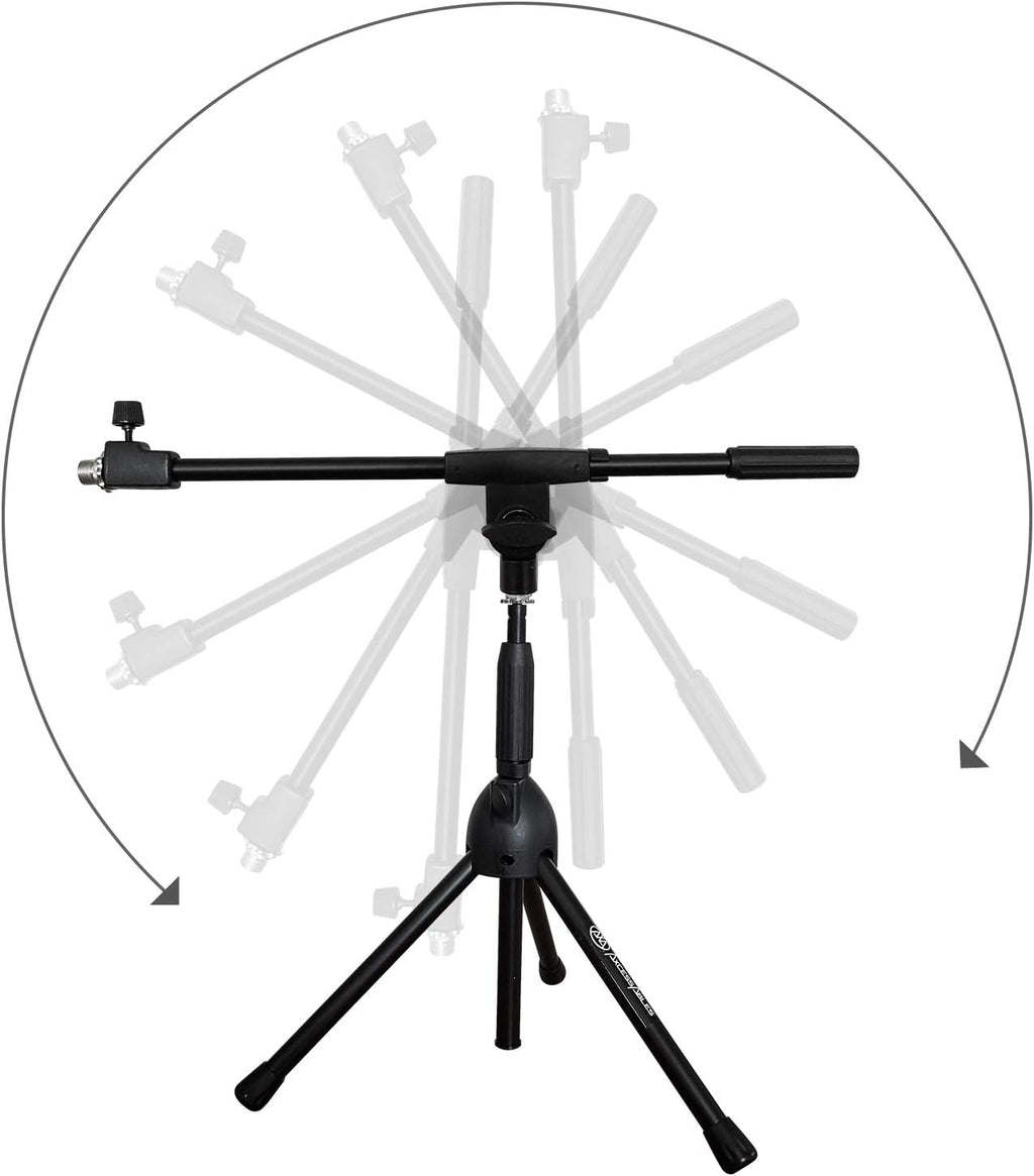 AxcessAbles Low-Profile Microphone Tripod Stand with Boom Arm | Adjustable Height Short Floor Mic Stand with Boom | Kick Drum Mike Stands |Guitar Amp Stands (2-Pack)