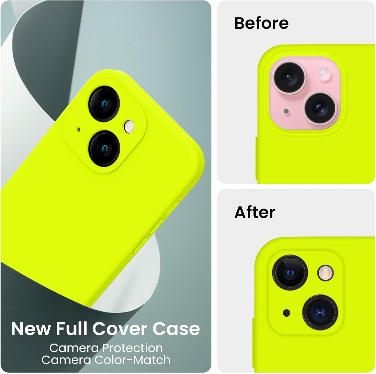 FireNova Designed for iPhone 15 Plus Case, Silicone [Camera Protection] Case with [2 Screen Protectors], Soft Anti-Scratch Microfiber Lining Inside, 6.7 inch, Fluorescent Green