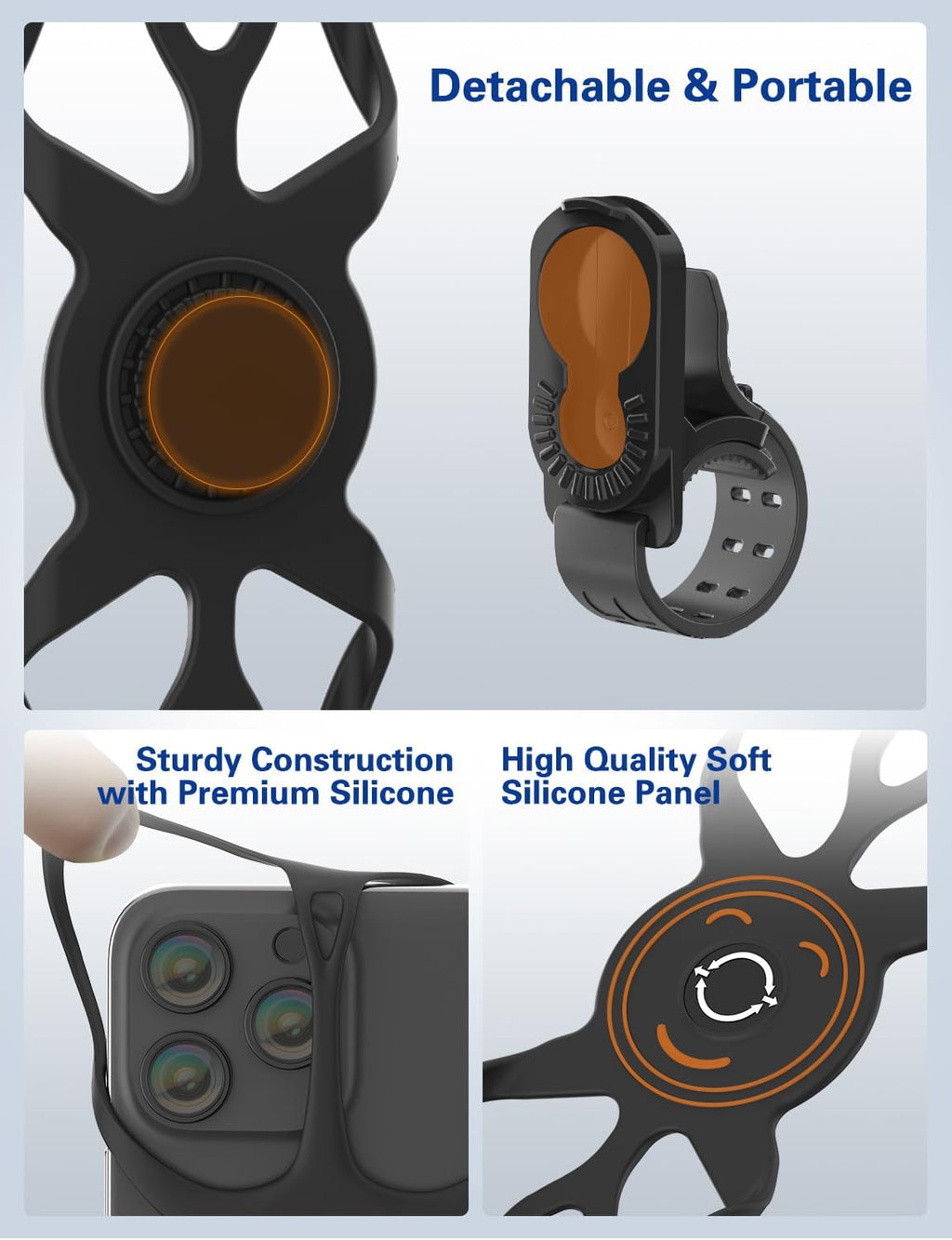 Bike Phone Holder, Motorcycle Cell Phone Mount- 360° Rotatable, Silicone Bicycle Phone Mount for Motorcycle Bicycle Scooter, for 15 Pro Max / 14/13, S10 and More 4.7-6.8" Phone