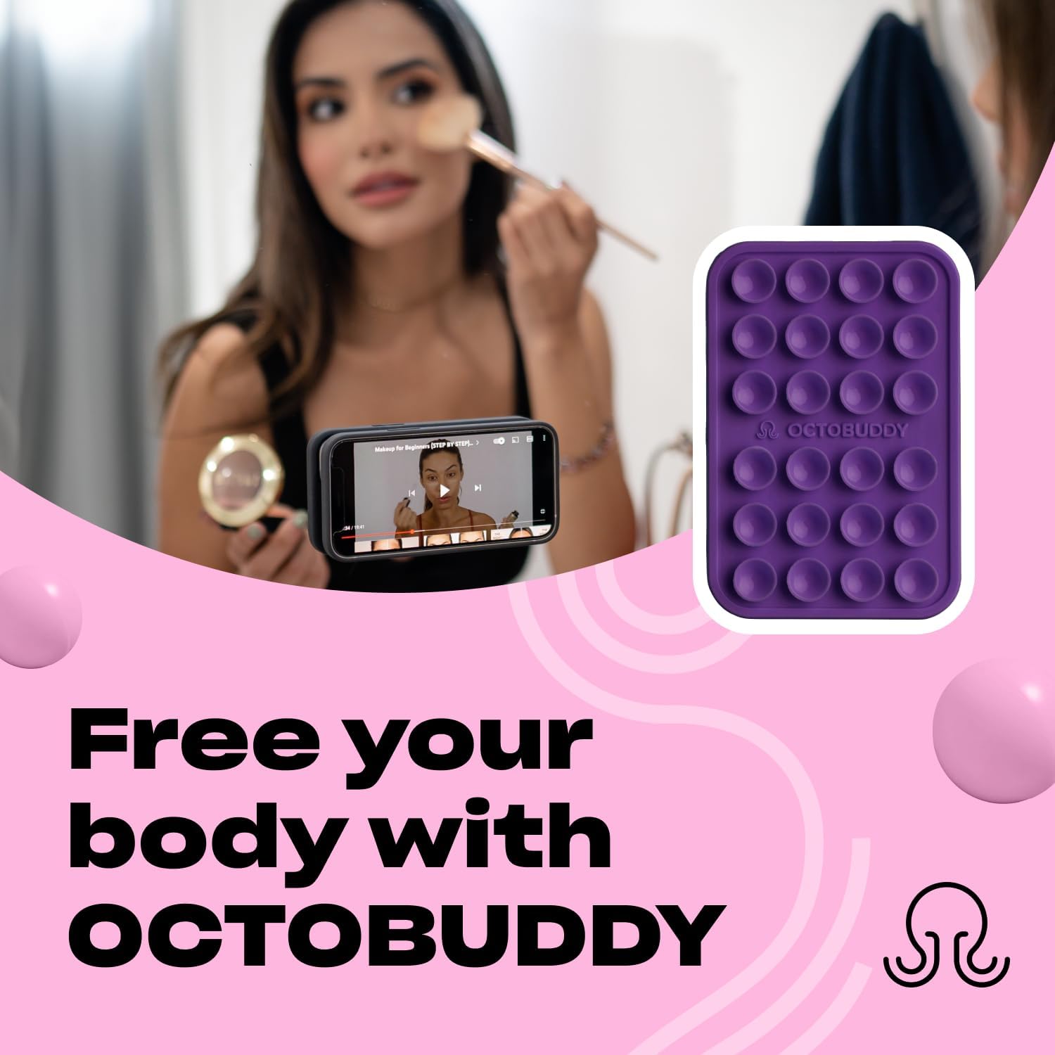 Classic - Silicone Suction Phone Case Adhesive Mount - Hands-Free, Strong Grip Holder for Selfies & Videos - iPhone & Android Compatible - 2.25″ x 3.25″, Wisteria
