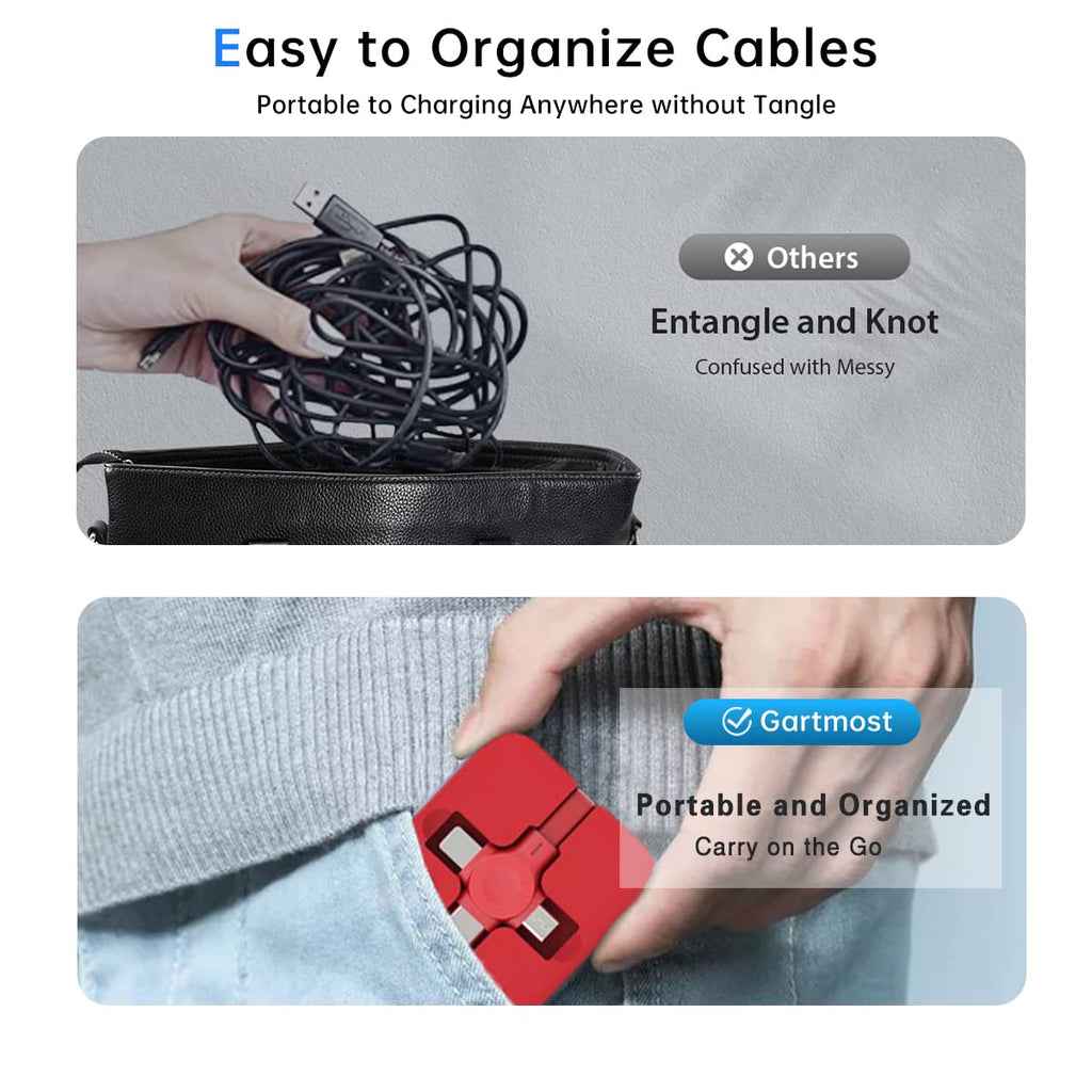 2 Pcs 3 in 1 Retractable Multi Chargers Cable(3.28FT) with USB C/Micro USB/IP and Phone Stand, Festivals and Birthday Gift for Your Family and Friends, Compatible with iPhone/Android/Tablet