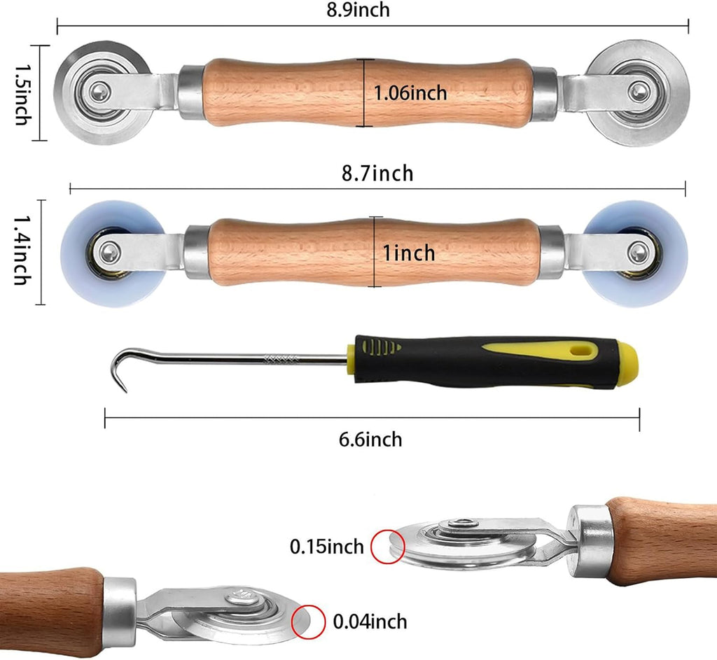 BAYTORY 3Pcs Screen Tool, Window Screen Spline Roller Tool with Wooden Handle and Steel/Nylon Bearing Wheels, Mesh Screen Door Repair Kit Easy to Use