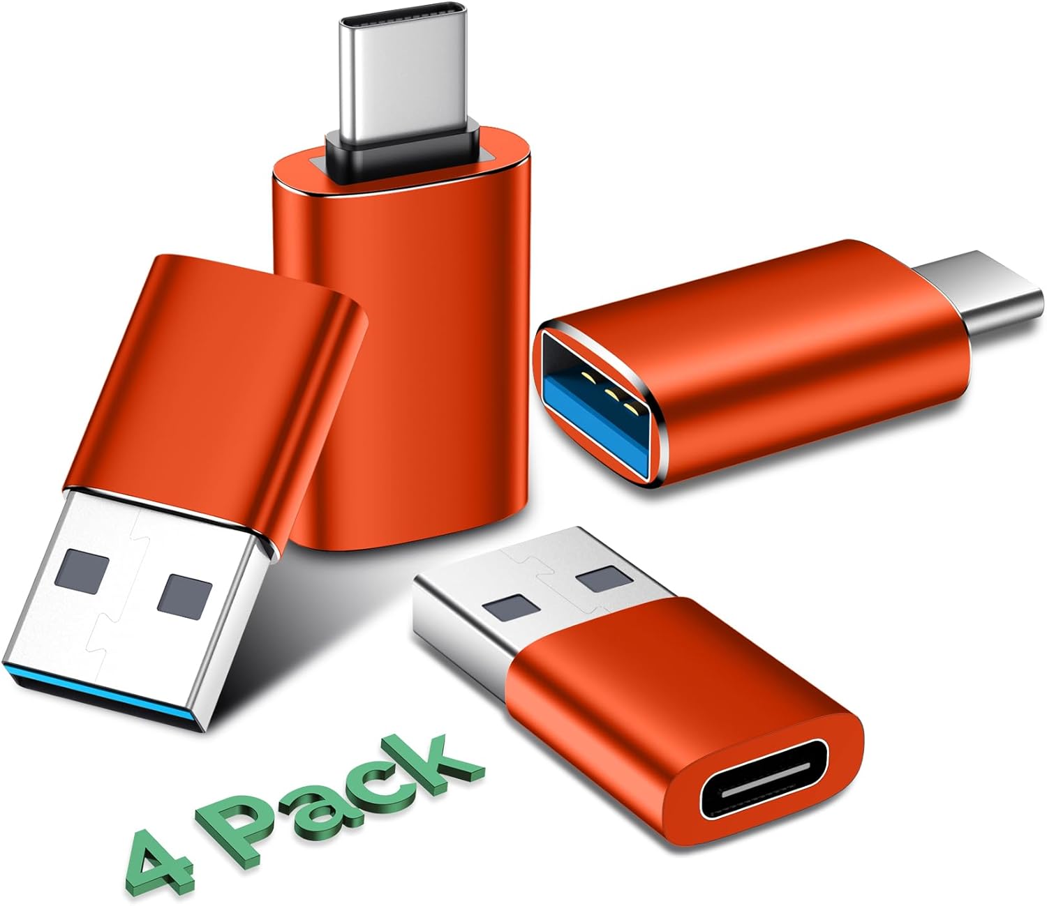 Temdan USB to USB C Adapter 4 Pack,【2*Type C Female to A Male Charger Converter】&【2*USB C Male to USB Female】 OTG Adapter for Apple Watch Ultra 8 9,iPhone 15 Pro Max 14 13 12,AirPod,Samsung - Orange