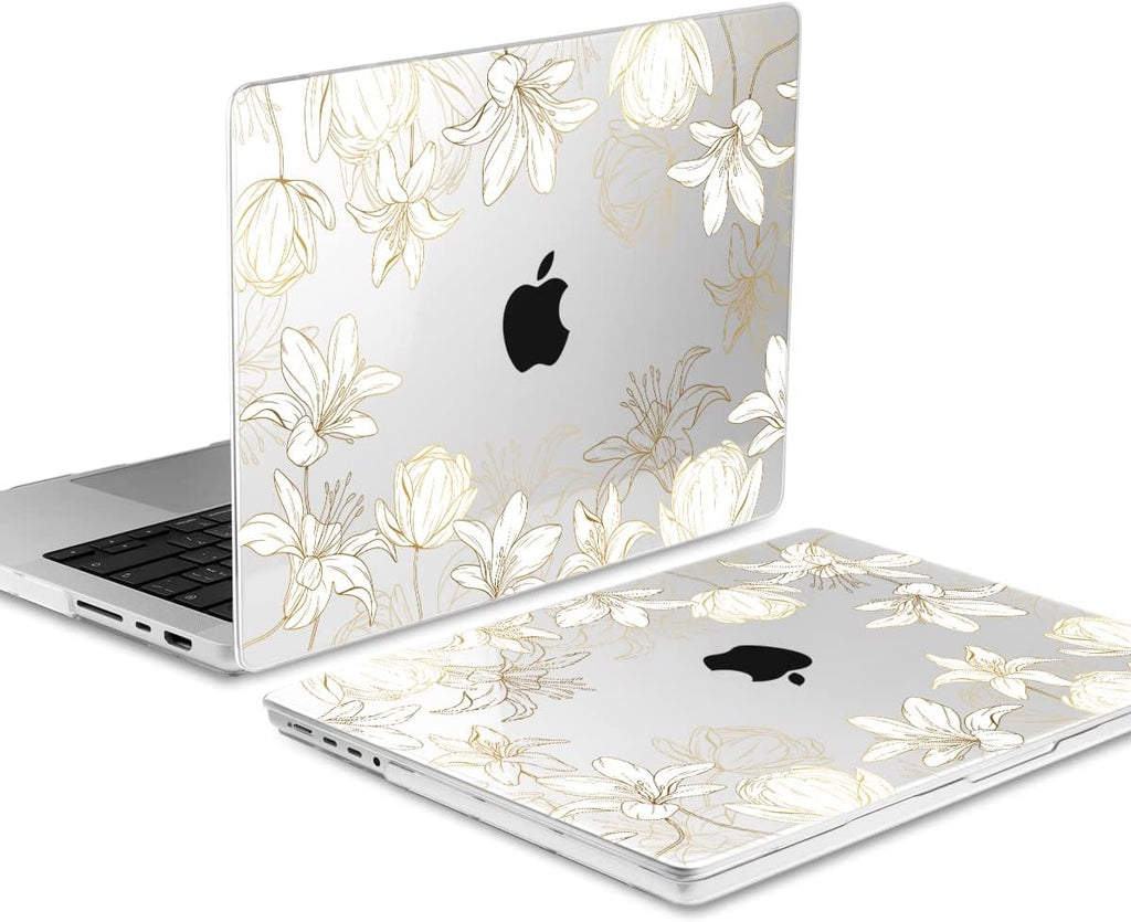 DONGKE for M4 MacBook Pro 16 Inch Case 2024 2023 2021 A3403 A3186 M3 A2991 M2 A2780 M1 A2485 Pro/Max Chip, Plastic Hard Shell Case & Keyboard Cover for Mac Pro 16 with Touch ID, Gold Floral