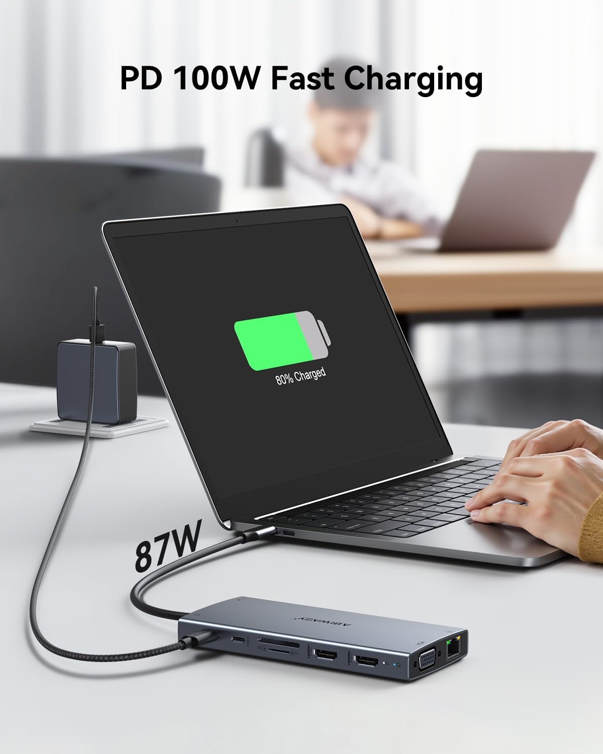 USB C Docking Station Dual Monitor for Dell/HP/Lenovo/Surface Laptop,15 in 1 Triple Display Multiport Adapter Hub, USBC Dock Dongle with 2 HDMI+VGA+6 USB C/A+Button+100W PD +Ethernet+SD/TF+Audio