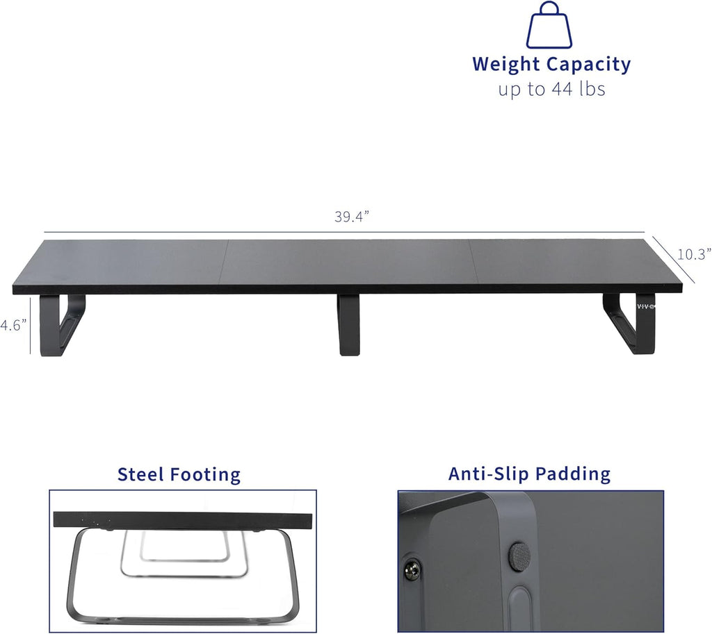 VIVO 39 inch Extra Long Monitor Stand, Wood & Steel Desktop Riser, Dual Screen, TV, Keyboard, Laptop, Ergonomic Desk and Tabletop Organizer, Black, STAND-V000DL