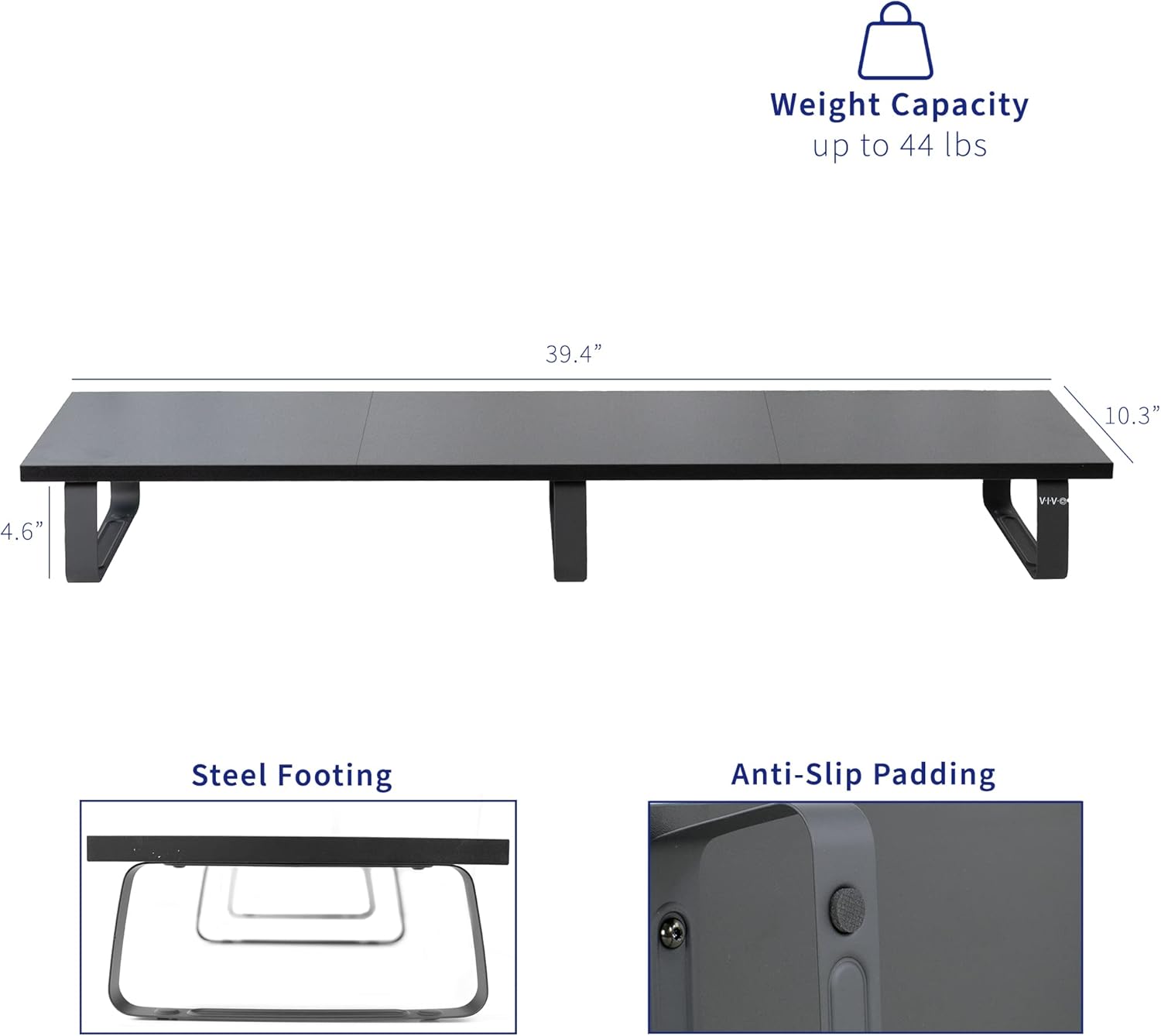 VIVO 39 inch Extra Long Monitor Stand, Wood & Steel Desktop Riser, Dual Screen, TV, Keyboard, Laptop, Ergonomic Desk and Tabletop Organizer, Black, STAND-V000DL