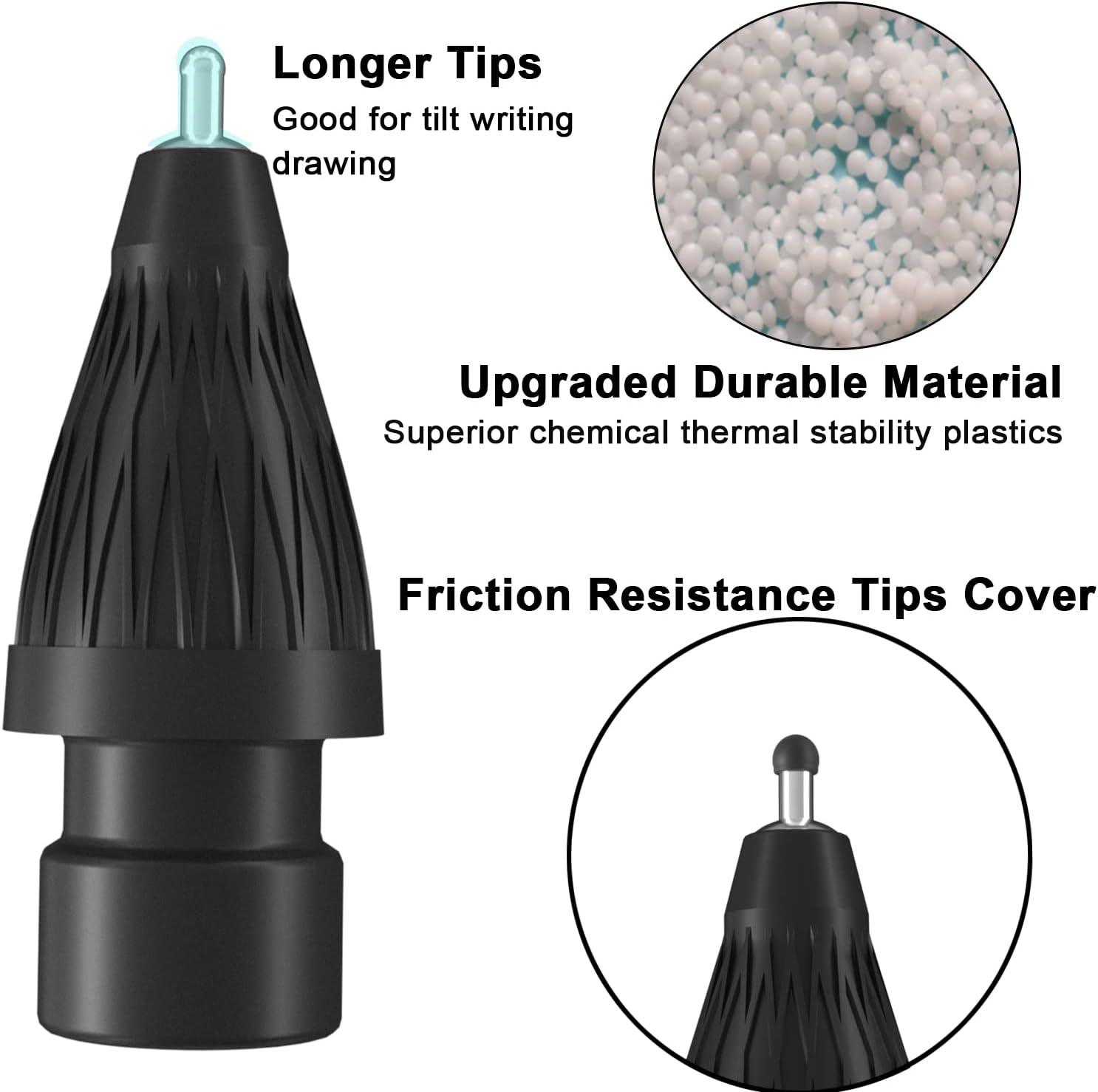 Upgraded Pencil Tips fits for Apple 2nd 1st Gen USB-C iPad Pro Pencil,No Wear Out Fine Point Apple Pen Tip &Noiseless Friction Nib Covers Set, Make iPencil 1 / Pencil 2 Work Like a Charm,Black