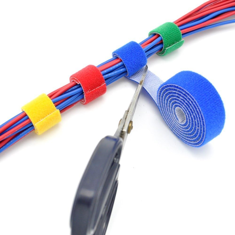 Reusable Fastening Tape Cable Ties 3/4 Inch Double Side Hook Roll (5 Yard, Black)