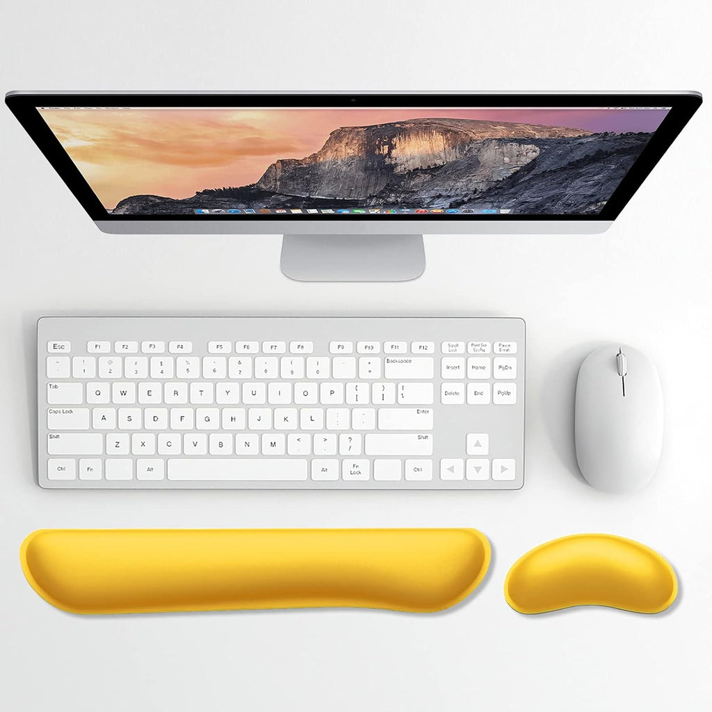 Dapesuom Enlarge Keyboard Wrist Rest, Memory Foam Wrist Cushion for Desk Mats Support, Cute Typing Pain Relief Keyboard Mouse Pad Rests Set with Non-Slip Base for Gaming Laptop Office, Apricot Yellow