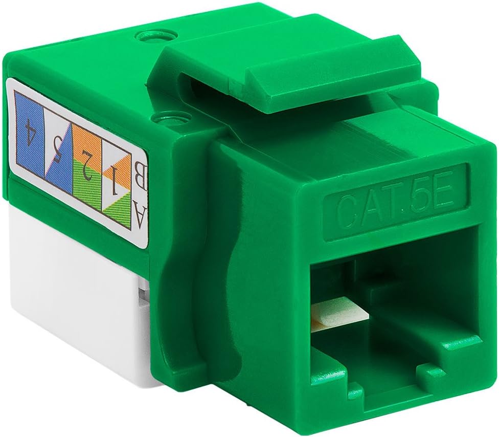 Cmple - RJ45 Keystone Jack 90 Degree Cat5e Keystone Jack Insert Punch Down RJ45 Connectors Female for Wall Plates, Patch Panels, Patch Cables, Ethernet Cables - Green