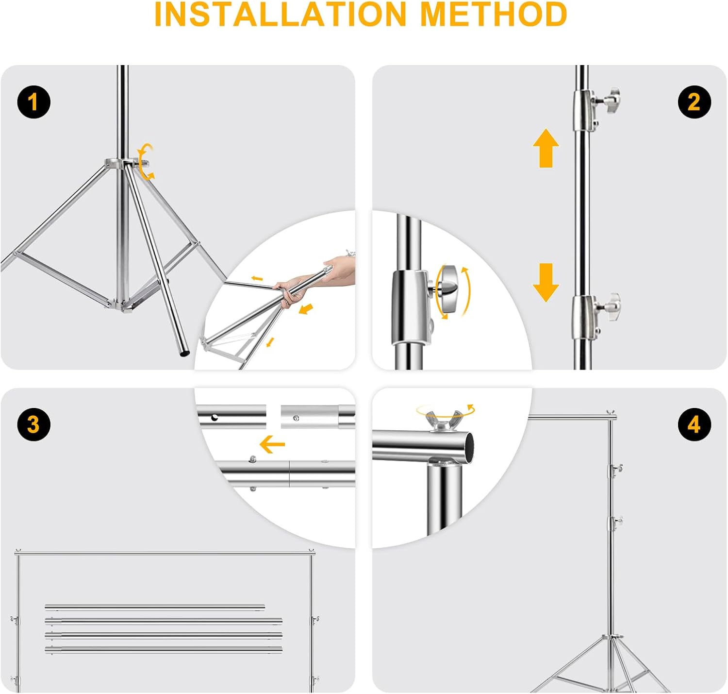 9.2 x 10 Ft Stainless Steel Backdrop Stand Heavy Duty, MSKIRA Adjustable Backdrop Stand Background Support System Kit for Photography, Parties, or Weddings with Clamps, Carry Bag