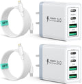 2 Pack USB C Wall Charger, 40W 4-Port USB C Fast Charger Block Dual Port QC+PD 3.0 Power Adapter, Multiport Type C Brick Charger with Lightning Cable for iPhone 14 13 12 11 Pro Max XS XR X 8 7 6 Plus