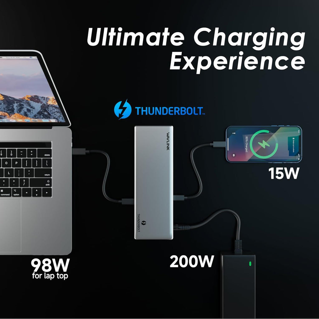 Thunderbolt 4 Dock, WAVLINK Docking Station with Quad 4K@60Hz Monitors, Four Thunderbolt 4 Ports, 98W PD, 2.5G RJ45 Ethernet, SD V4.0, 10Gbps USB3.1, for MacBook Pro/Air etc