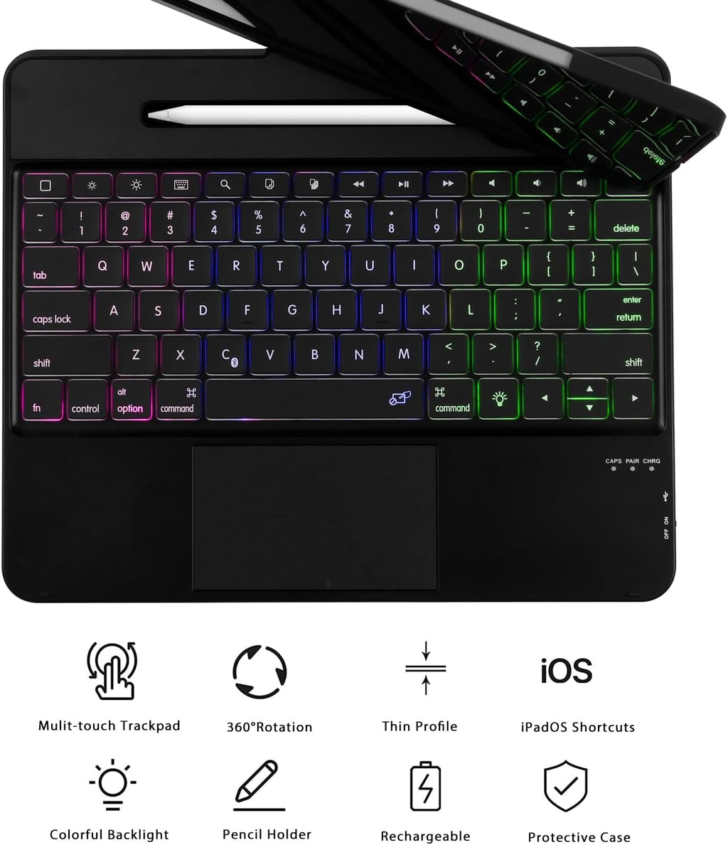 Keyboard Case for iPad Pro 12.9 inch 6th Generation 2022 5th 2021/4th 2020/3rd 2018 Gen,360 Rotatable Wireless Folio 180 Swivel Stand Hard Cover Black