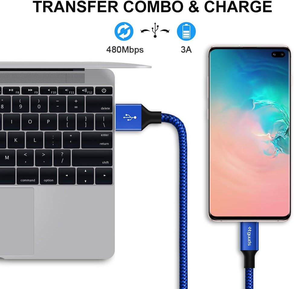 etguuds 6ft USB A to USB C Cable 3A Fast Charging, 2-Pack USB A to USB Type C Charger Cord for iPhone 16 15 Pro/Pro Max/Plus, for Samsung Galaxy S24 S23 S22 S21 S20 S10 A55 A54 Flip Note, Moto, Blue