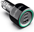 WOTOBEUS 175W Car Charger Dual USB C Adapter: PD 100W & PPS 45W - Super Fast Charging for iPhone 15/14 Max, MacBook Air, iPad Pro, Samsung Galaxy S24/S23 Ultra, Pixel & More Type C Laptops, Grey