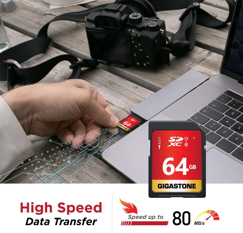 GIGASTONE 64GB SD Card 2-Pack UHS-I U1 Class 10 SDXC Memory Card High Speed Full HD Video Canon Olympus Digital Camera with 2 mini Cases