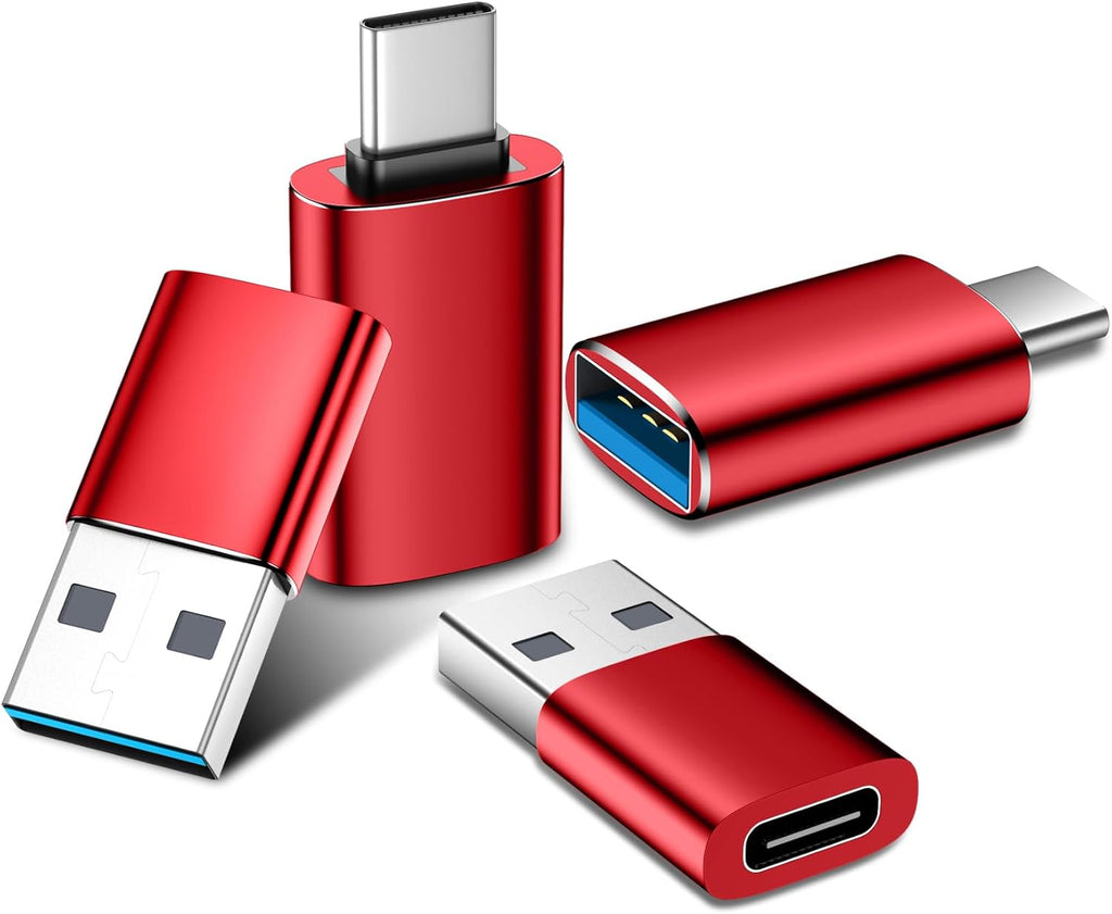Temdan USB to USB C Adapter for iPhone 16 Charger 4 Pack,USBC Female to A Male OTG Type C Converter for Apple Watch Ultra iWatch 7 8 9 10,iPhone 16 15 14 13 Plus Pro Max,AirPods,OTG Adapter-Red