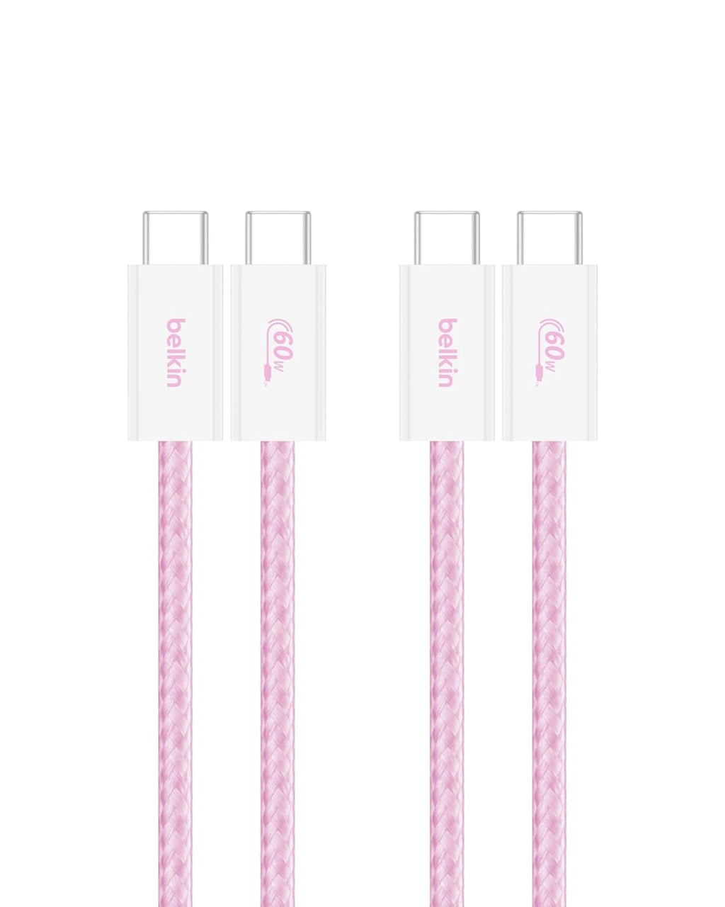 Belkin USB C to USB C Cable 2-Pack, 3.3ft, 60W - Type C Charger, iPhone Charger Cord, Soft, Braided, Flexible for iPhone 16, Galaxy S25, Pixel 9, Airpods, iPad Pro & More, Travel Essentials - Pink